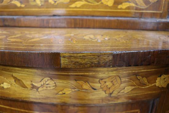 A 19th century Dutch walnut and marquetry corner vitrine, H.200cm